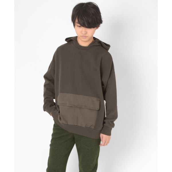 【大人向けサイズあり】裏毛・ピグメント異素材ポケットビッグパーカー