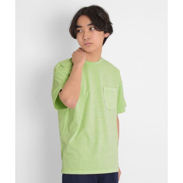 【大人向けサイズあり】製品染め・無地半袖ポケットロゴプリントTシャツ