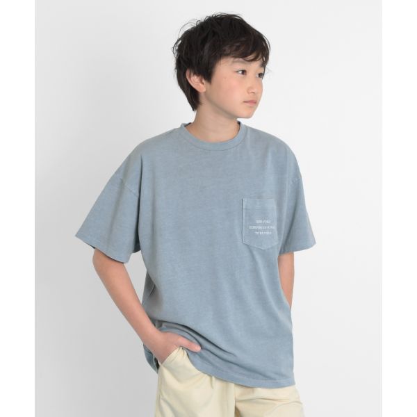 【大人向けサイズあり】製品染め・無地半袖ポケットロゴプリントTシャツ