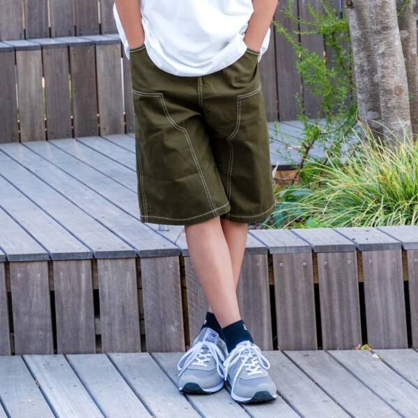 【大人向けサイズあり】コットンツイル・ダブルニーハーフパンツ