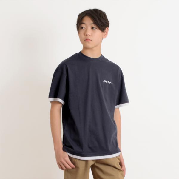 ワンポイントロゴ裾レイヤード半袖Tシャツ