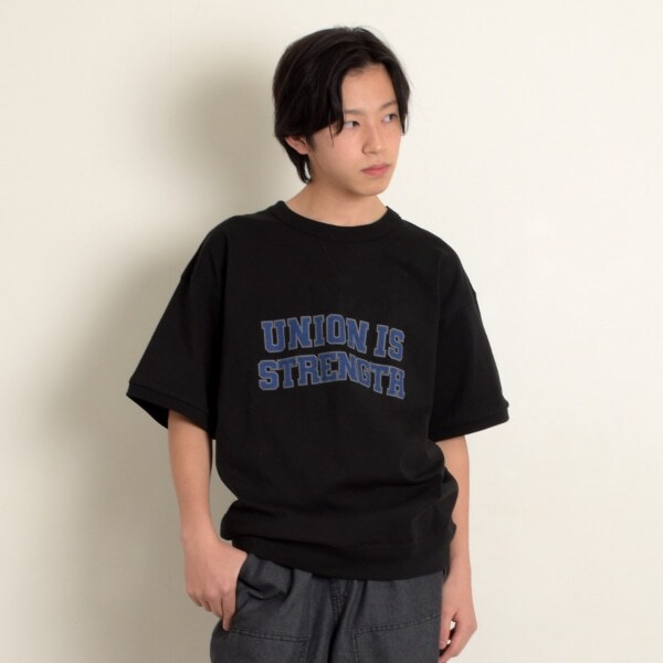 USAコットン・スウェットライクカレッジロゴプリント半袖Tシャツ