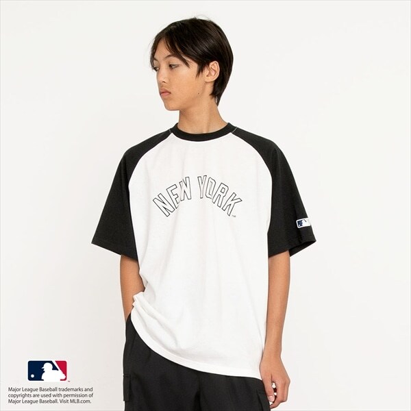 【大人向けサイズあり】【MLB】チームロゴプリントラグランスリーブ半袖Tシャツ