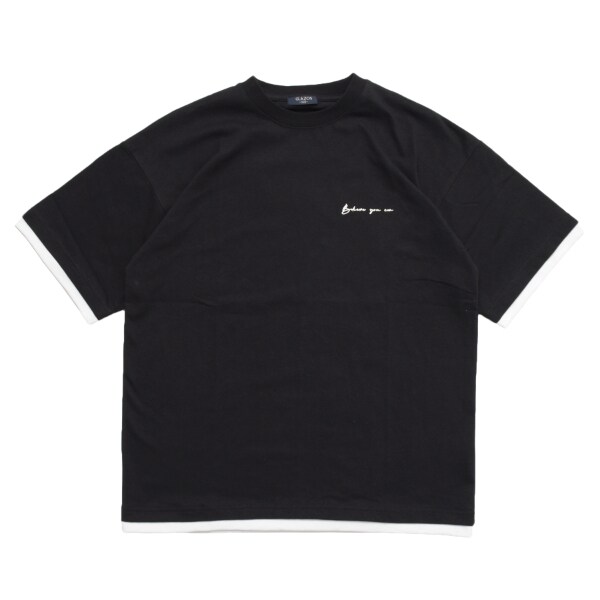 【大人向けサイズあり】【防汚加工】ワンポイントロゴ裾レイヤード半袖Tシャツ