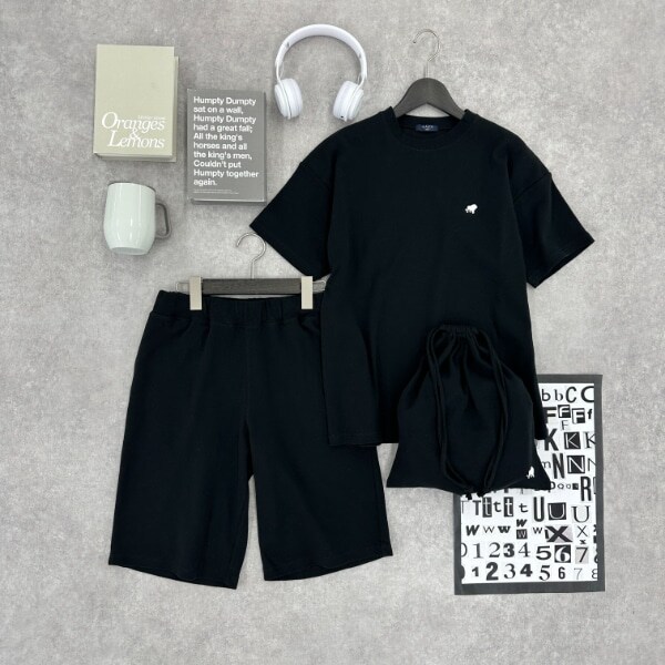 【収納袋付き】スムース・ワンポイント半袖ルームウェアセット