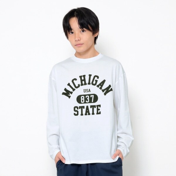 【大人向けサイズあり】【プチプラ】フロントカレッジロゴ長袖Tシャツ