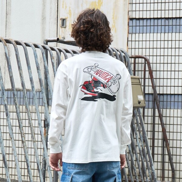 【大人向けサイズあり】【NAUTICA】バックスケーターロゴ長袖Tシャツ