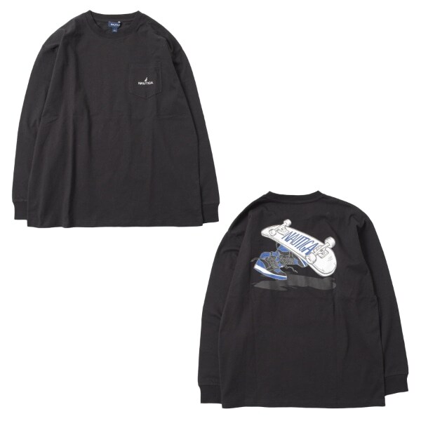 【大人向けサイズあり】【NAUTICA】バックスケーターロゴ長袖Tシャツ