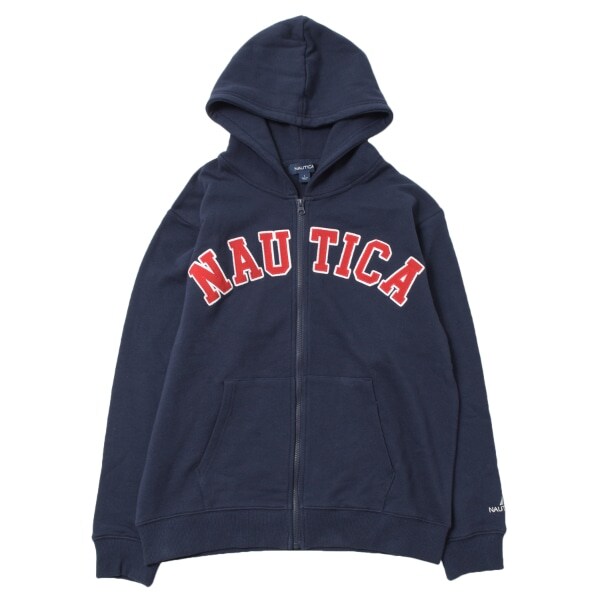 【大人向けサイズあり】【NAUTICA】フロントロゴアップリケジップパーカー