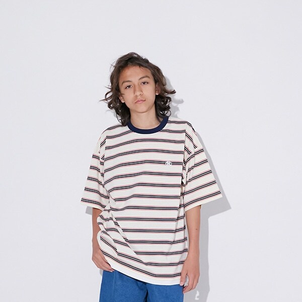 【大人向けサイズあり】ボーダー・ワンポイント刺しゅうレイヤードビッグ半袖Tシャツ