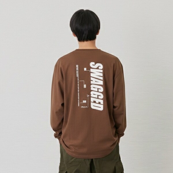 【プチプラ】バックバーチカルロゴプリント長袖Tシャツ