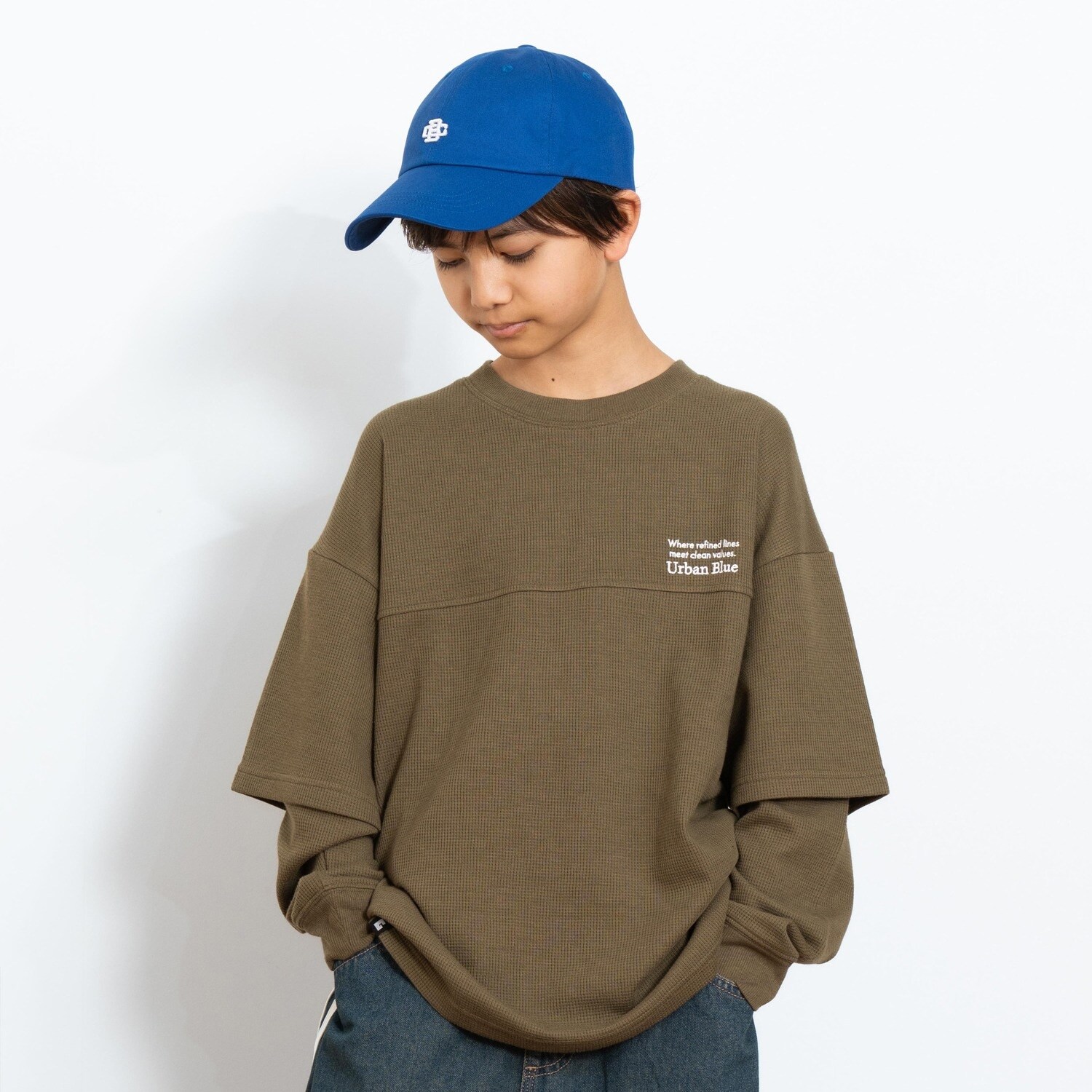 袖レイヤードワンポイント刺しゅう長袖Tシャツ