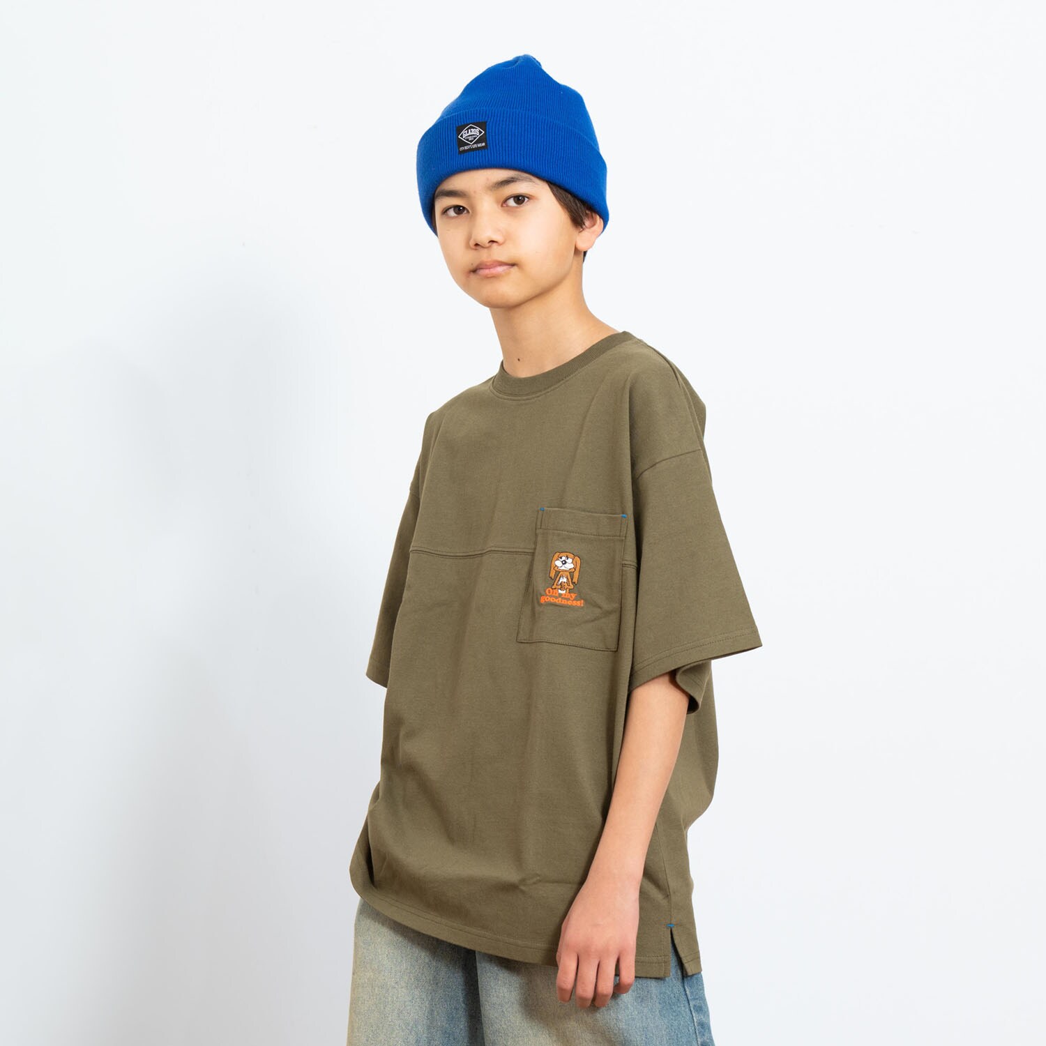 ワンポイント刺しゅうポケット付Tシャツ