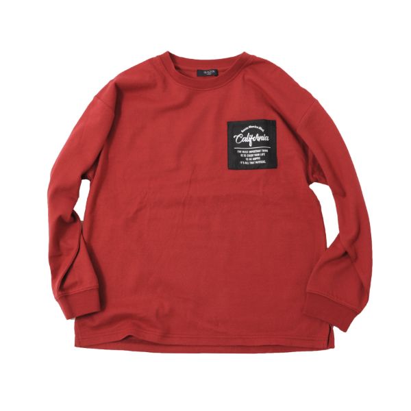 厚手天竺・ドロップショルダーポケットプリント長袖Tシャツ