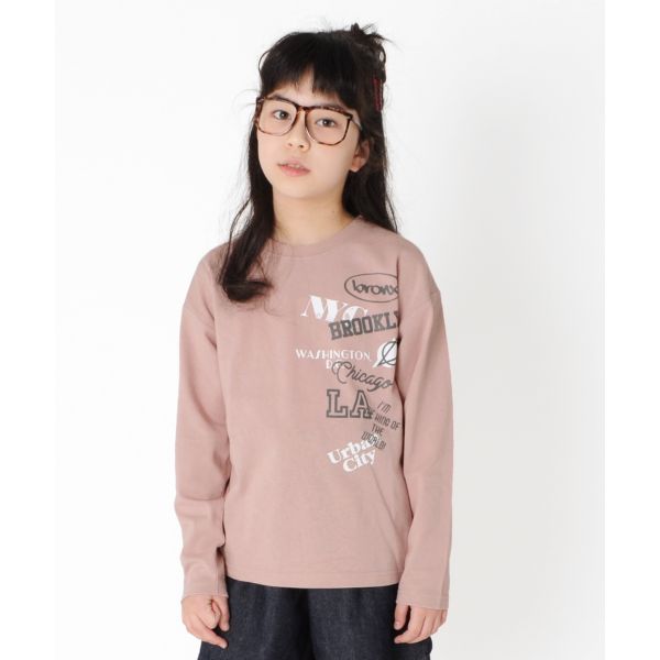 天竺・ドロップショルダープリント長袖Tシャツ