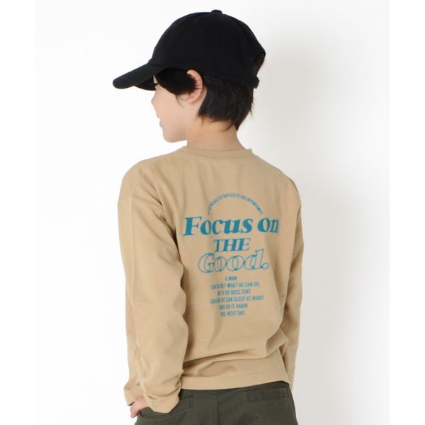 天竺・ドロップショルダープリント長袖Tシャツ
