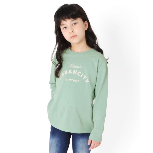 天竺・ドロップショルダープリント長袖Tシャツ