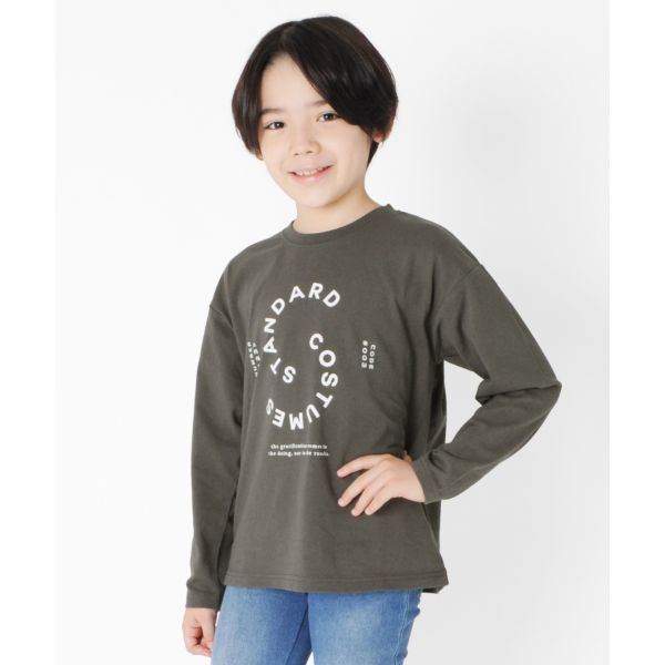 天竺・ドロップショルダープリント長袖Tシャツ