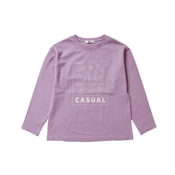 天竺・ドロップショルダープリント長袖Tシャツ