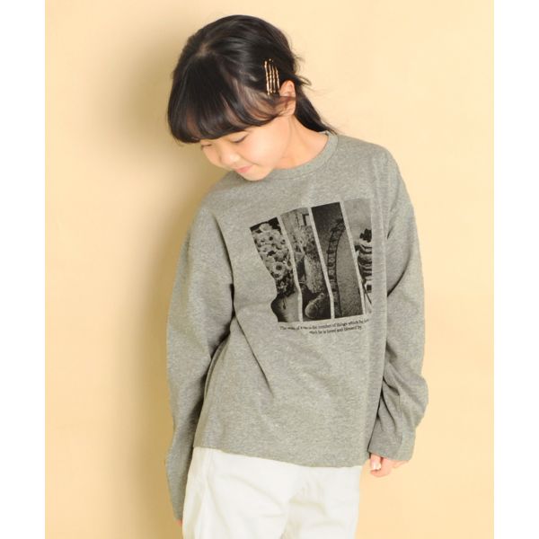 天竺・ドロップショルダープリント長袖Tシャツ