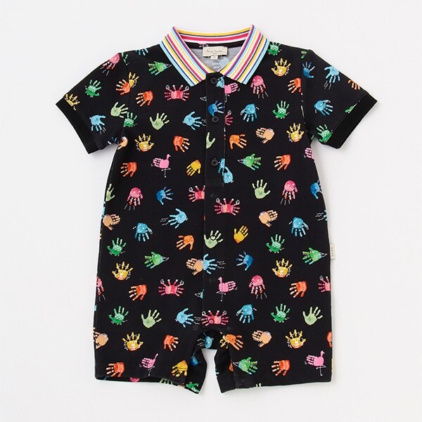 ハンドスタンプ柄半袖カバーオール