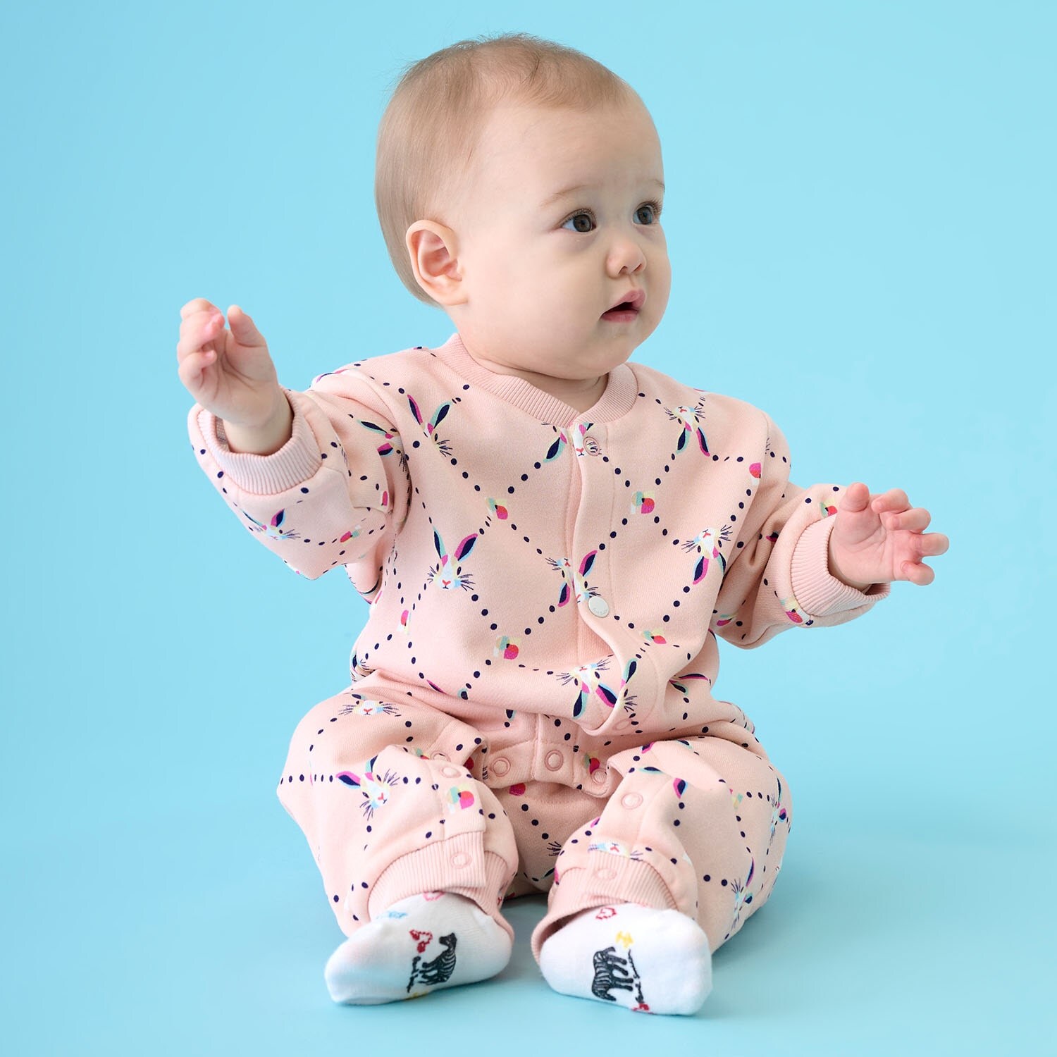 ラビット総柄裏毛カバーオール