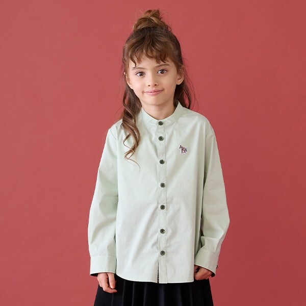 ノーカラー長袖シャツ