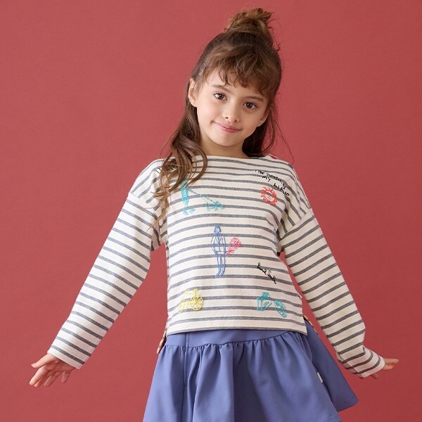 落書き柄ボーダー長袖Tシャツ