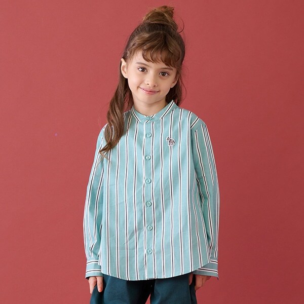 ノーカラー先染め長袖シャツ