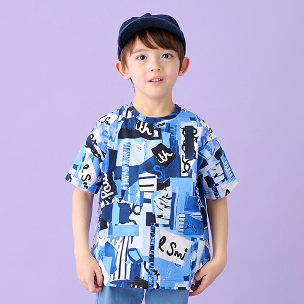 コラージュ柄半袖Tシャツ