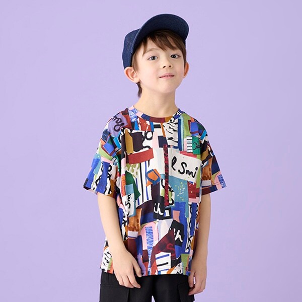 コラージュ柄半袖Tシャツ