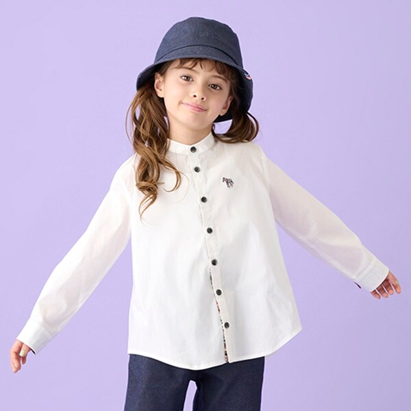 ノーカラー長袖シャツ