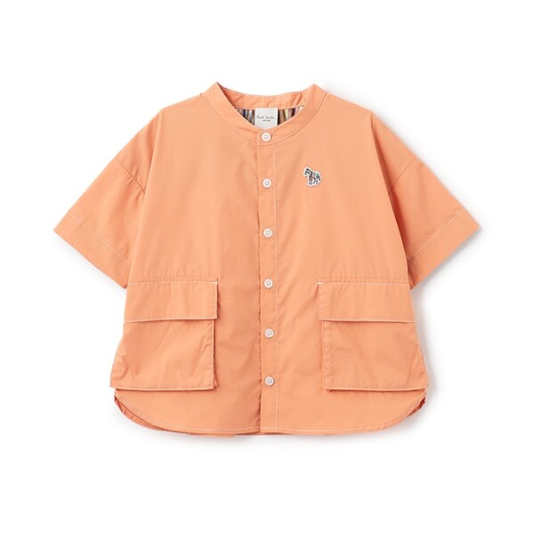 ビッグポケットノーカラー半袖シャツ