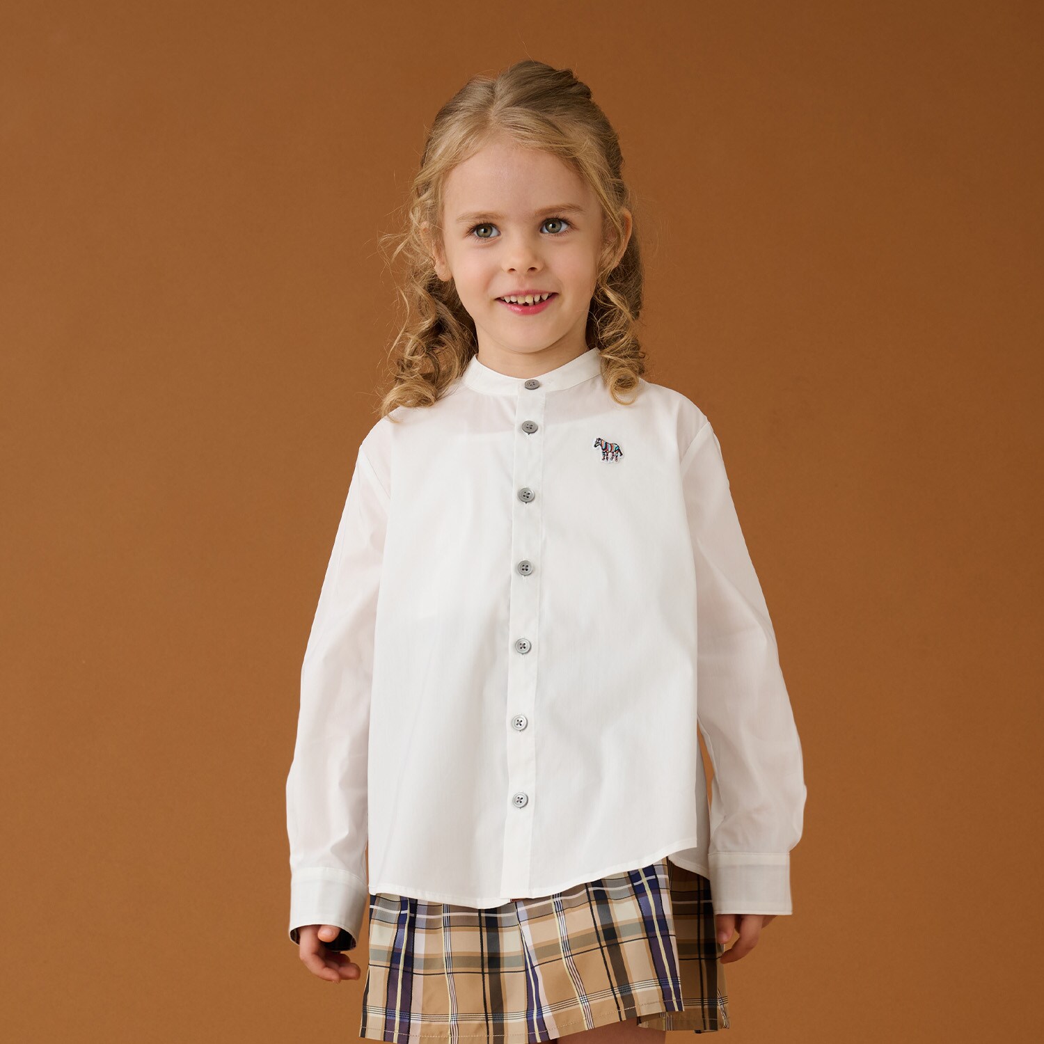 ノーカラー長袖シャツ