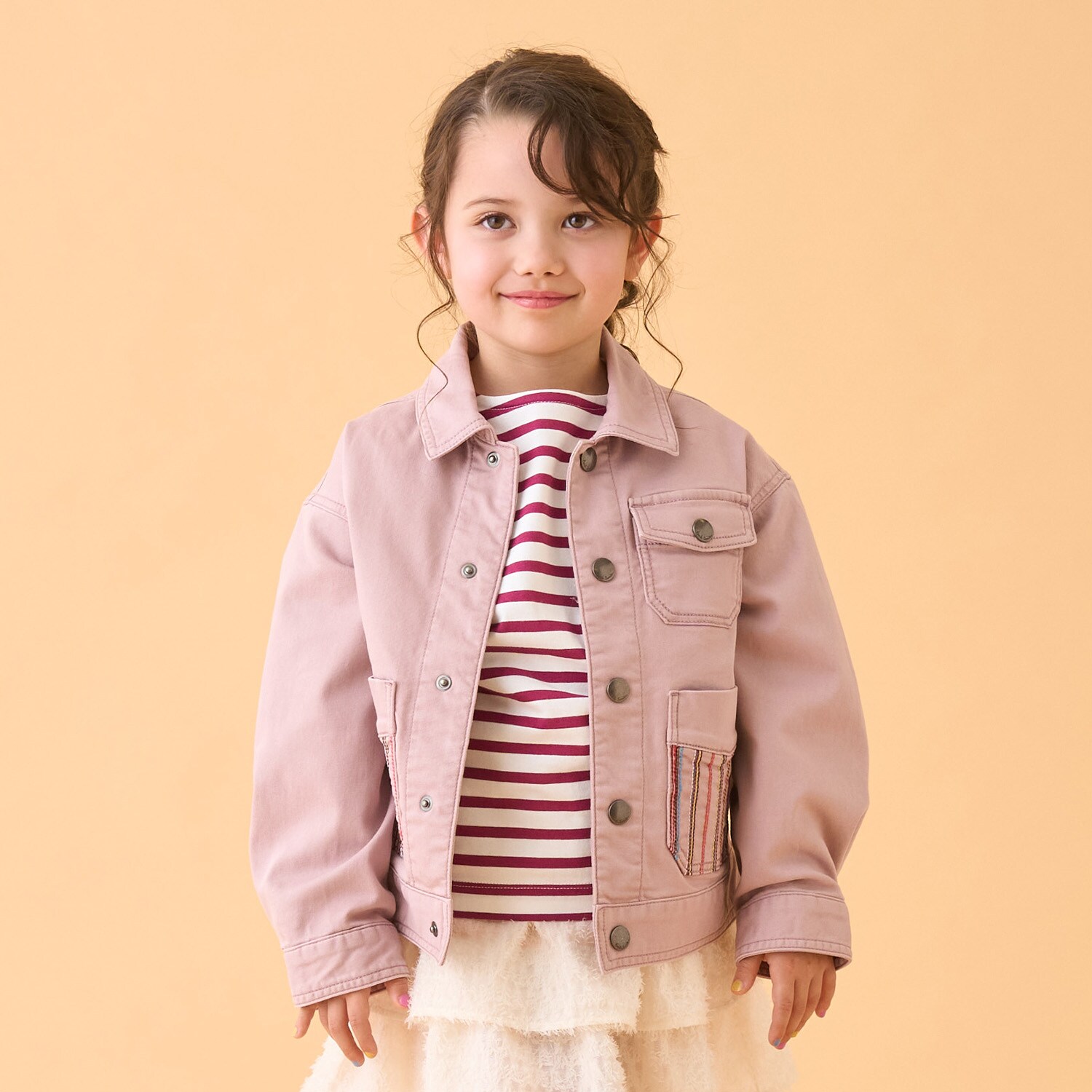 ポケットストライプ刺しゅうデニムジャケット