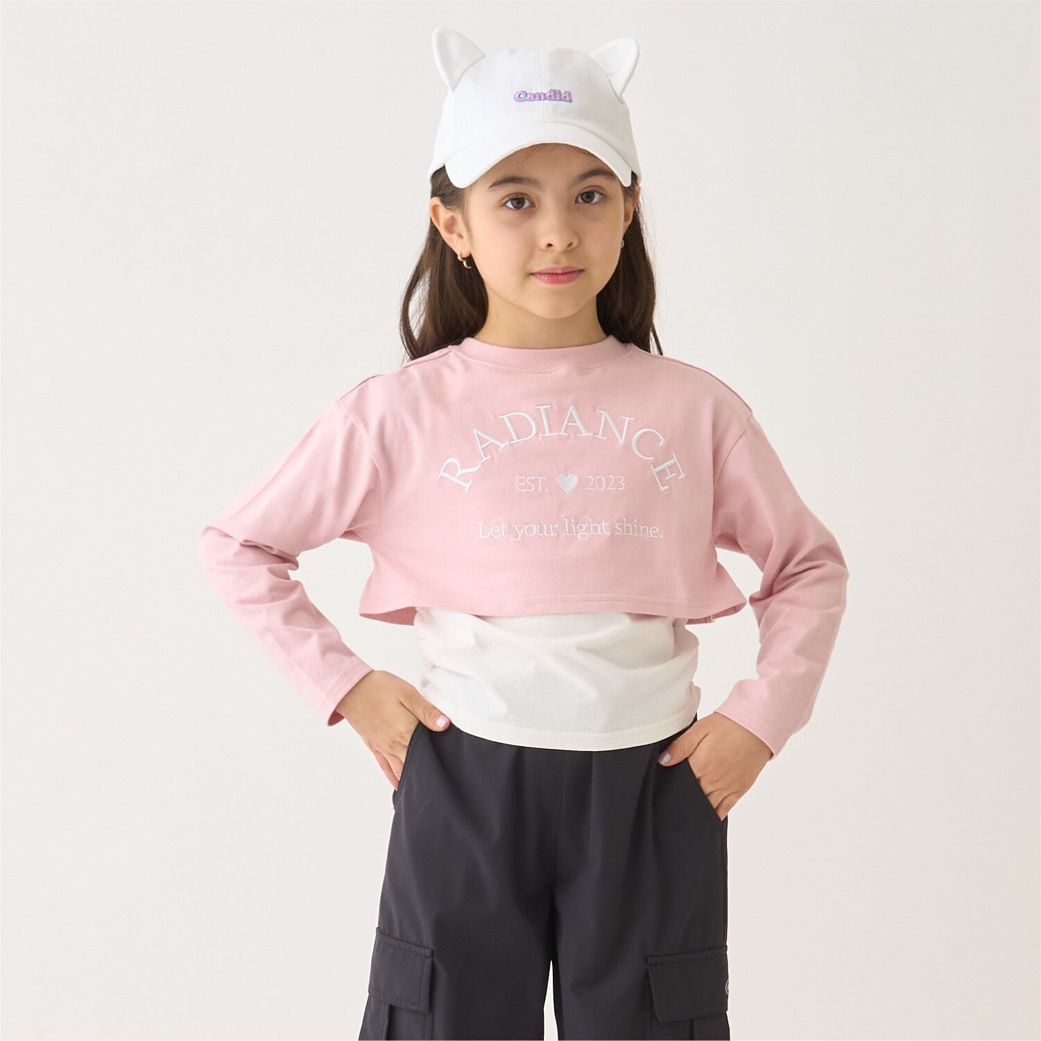 【綿100/防汚】レイヤード短丈長袖T