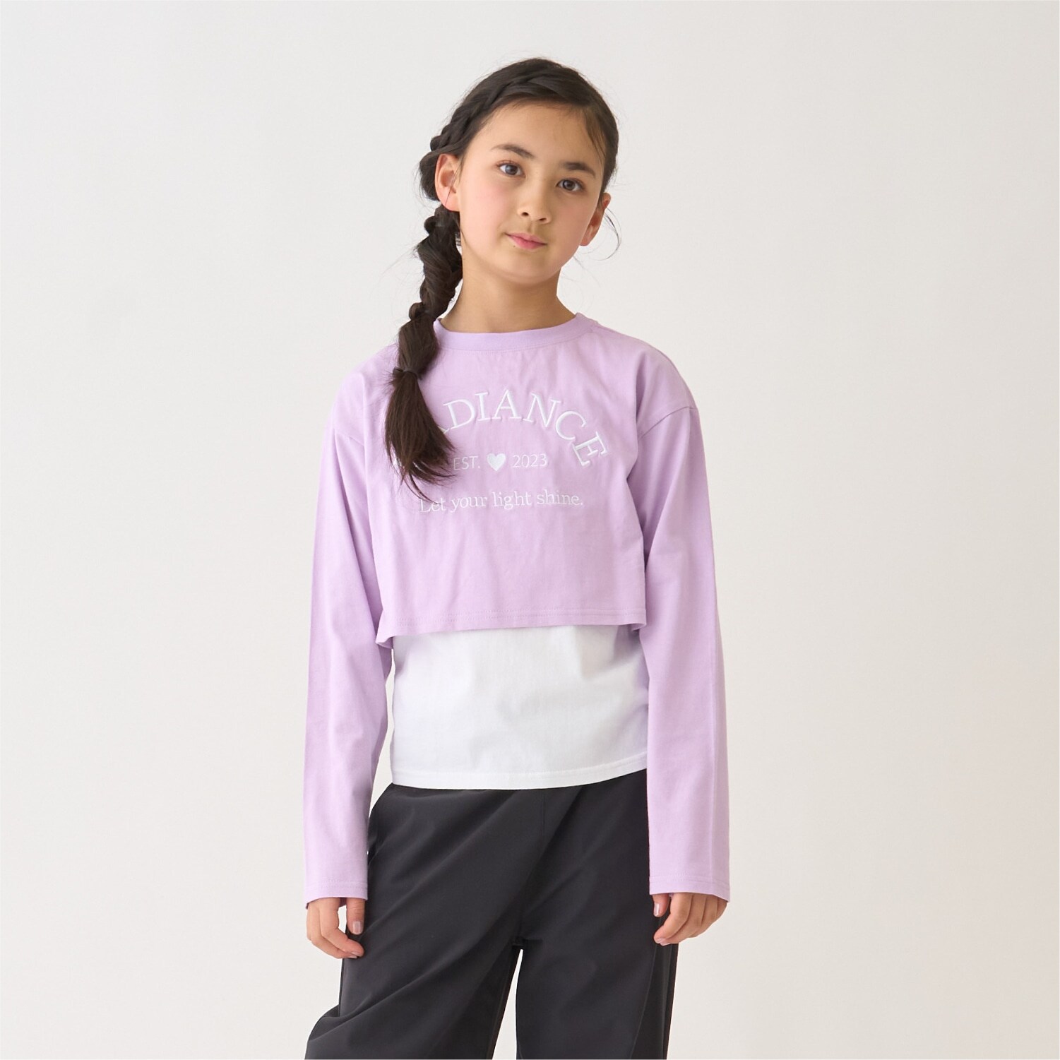 【綿100/防汚】レイヤード短丈長袖T