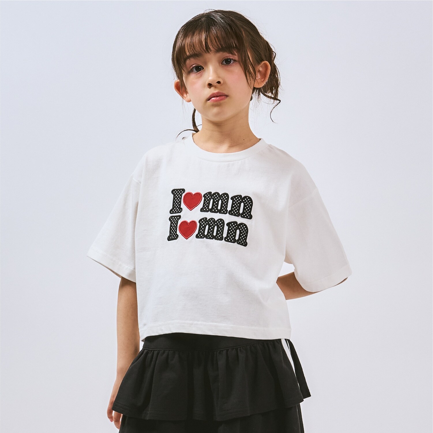 【綿100%】ロゴアップリケクロップド半袖Tシャツ