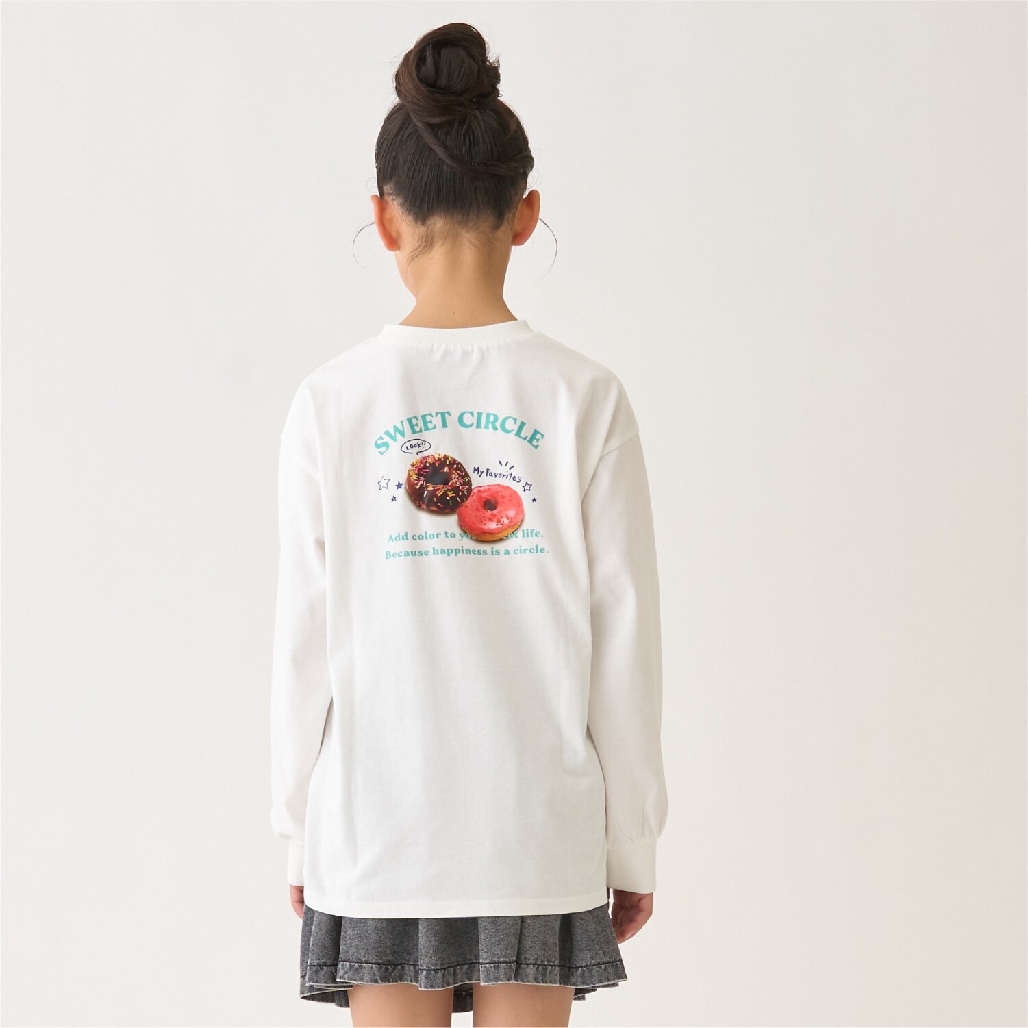 【綿100%】【防汚】ドーナツフォトプリント長袖Tシャツ