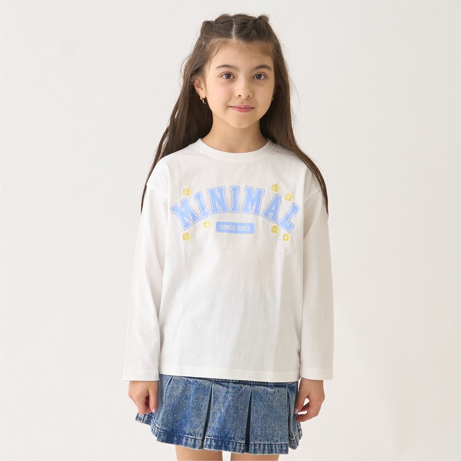 【綿100%】ハート＆フラワー長袖Tシャツ