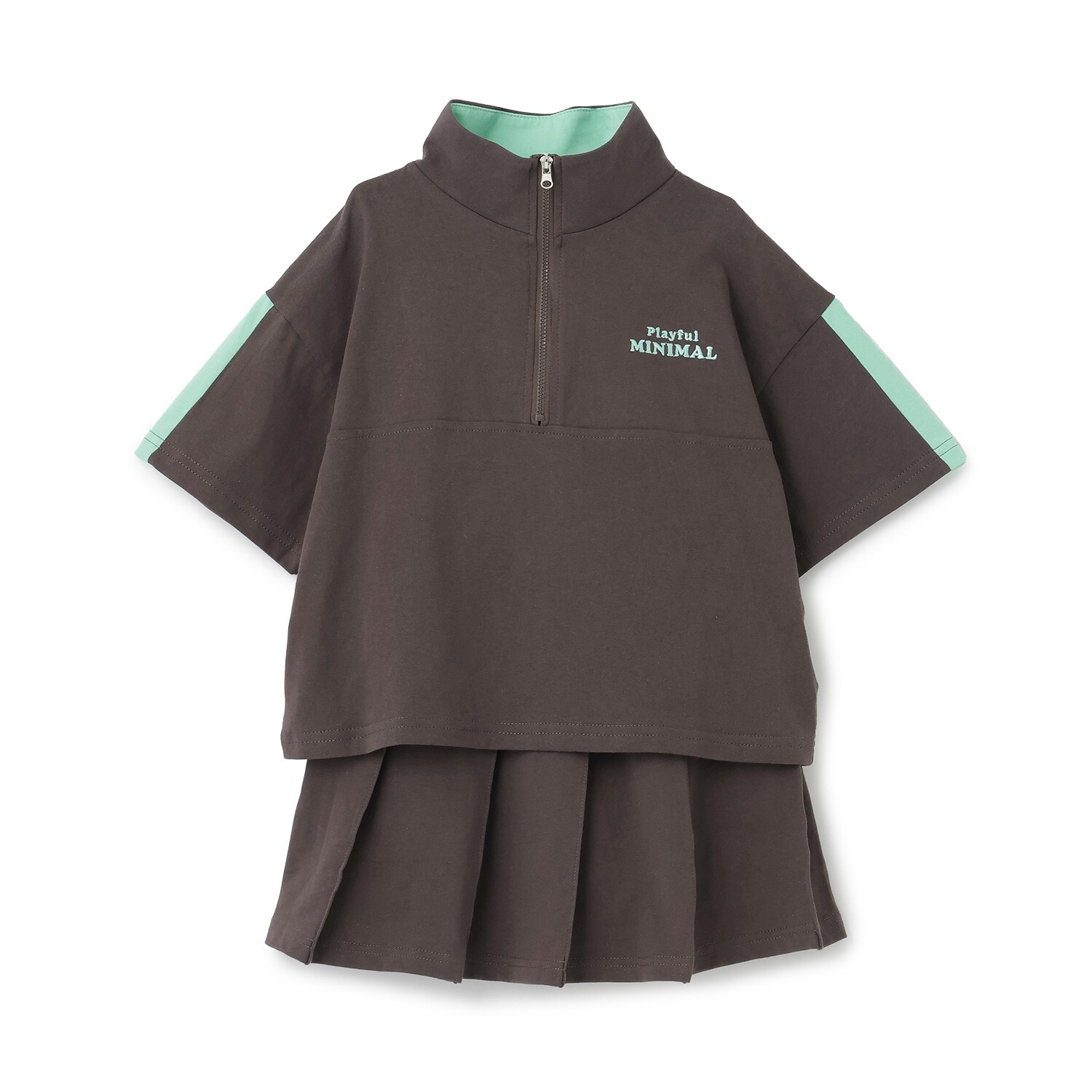 【即コーデ完成】【綿100%】ハーフジップ・スカパンセットアップ