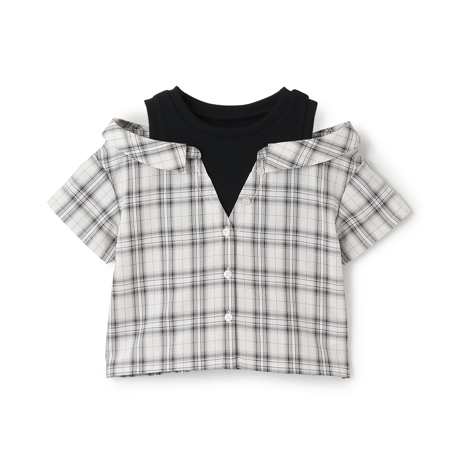 肩あきレイヤード半袖シャツ