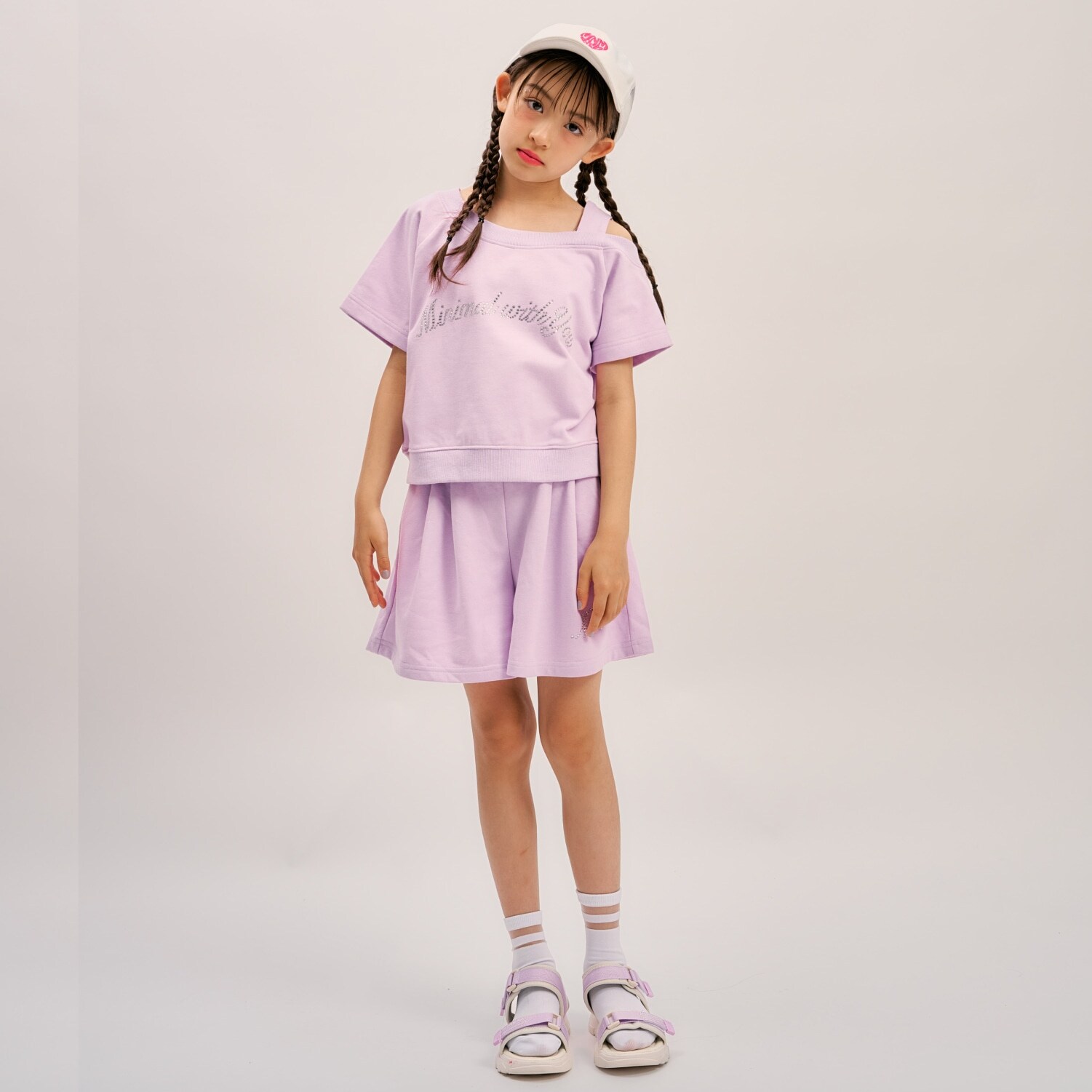 ラインストーン ロゴワンショルTシャツセットアップ