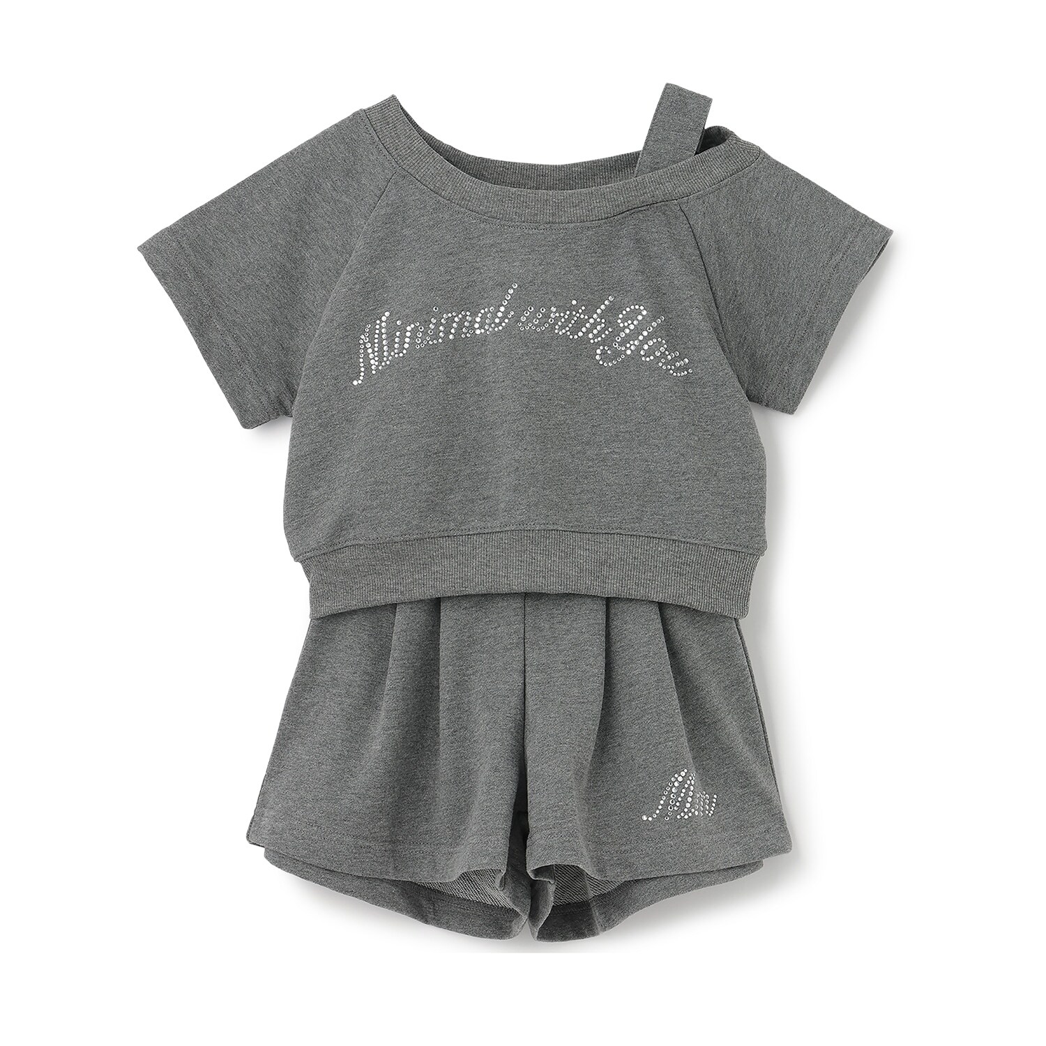 ラインストーン ロゴワンショルTシャツセットアップ