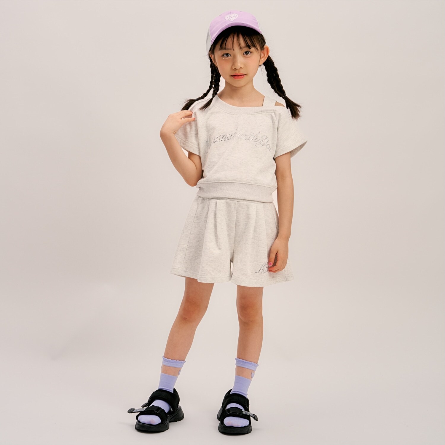 ラインストーン ロゴワンショルTシャツセットアップ