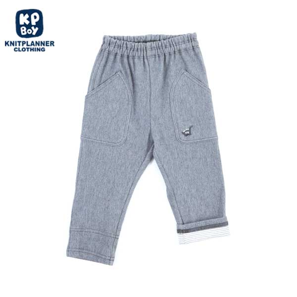 恐竜モチーフの折り返しボーダー柄パンツ(80～90)