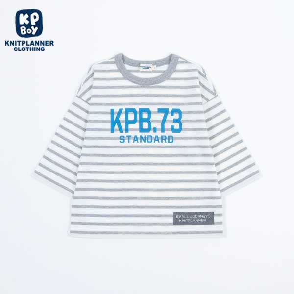 ボーダー７分袖ロゴTシャツ(140～160)