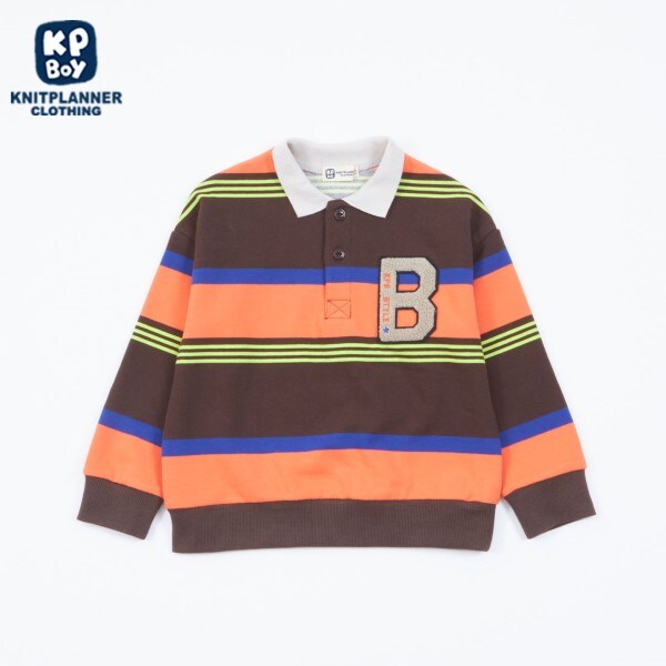 KPBOY(ケーピーボーイ)パネルボーダーポロ衿トレーナー(100～160)