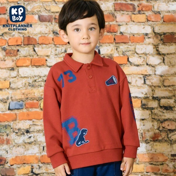 KPBOY(ケーピーボーイ)衿付きワッペンプリントトレーナー(100～150)