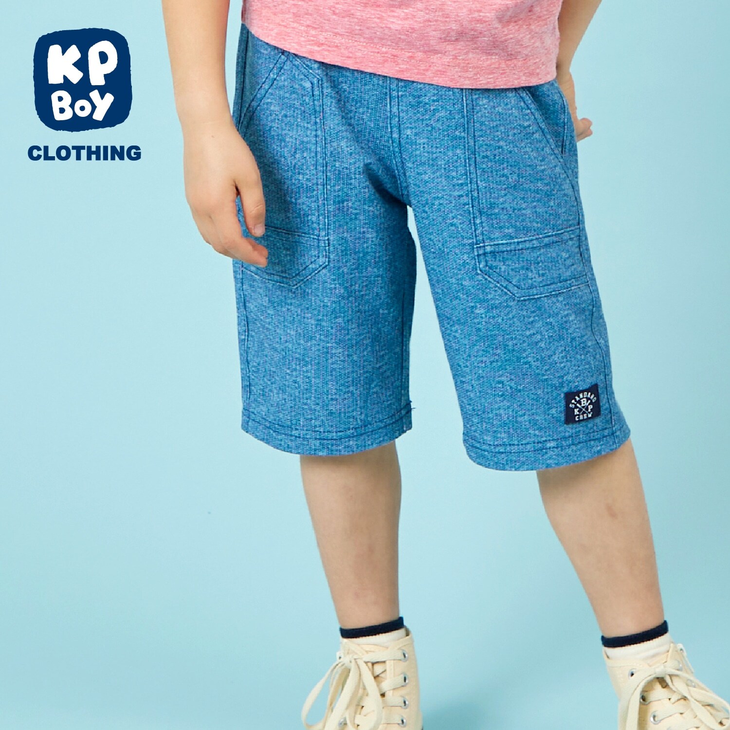 ドライメッシュデニム風プリントハーフパンツ